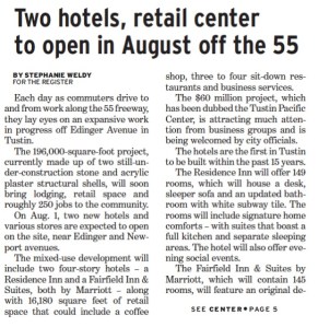 Two hotels, retail center to open in AUgust off the 55